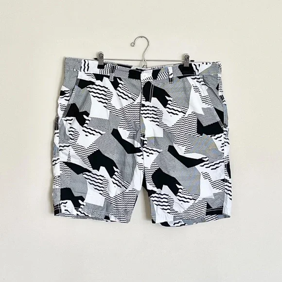American Rag Poplin Geometric Camo Black White Lightweight Shorts Men’s 38 Slim - Picture 2 of 13